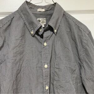 J. Crew Men's Black and White Striped Casual Shirt - Medium